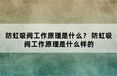 防虹吸阀工作原理是什么？ 防虹吸阀工作原理是什么样的